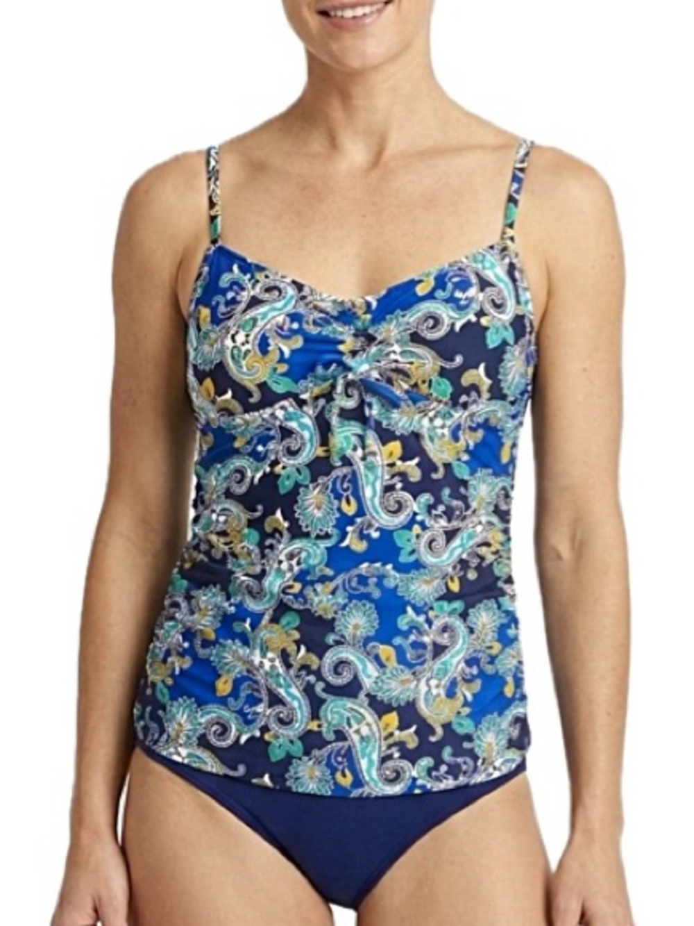 NWT Tropical Escape Paisley Print Tankini Swim Top Size 10 Removable Pads Blue